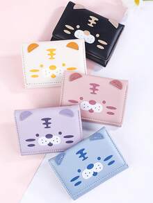 Cartoon Animal Print Wallet, Women's Short Tri-Fold Cute Print Coin Purse, Cartoon Student Tri-Fold Multi-Card Slot Folding Coin Pouch - Multicolor - View 1