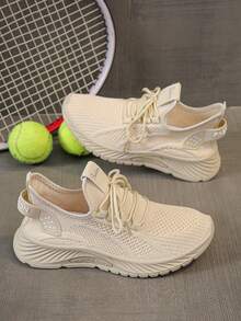 Retro-Style Platform Sneakers, With A Thickened Upper, Suitable For Running, Women's Footwear. - Khaki - View 2