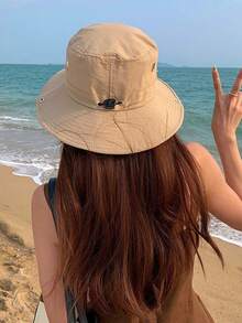 1pc Outdoor Hiking Western Cowboy Hat, Women's Sun Protection Hat / Unisex Quick-Dry Drawstring Bucket Hat - Khaki - View 5