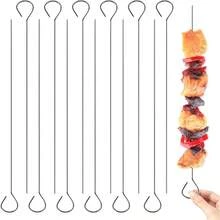 12 Pcs Stainless Steel Skewers Kabob Skewers Long BBQ Skewers Sticks Barbecue Roast Goose Needle Metal Skewers Grilling Kabob Chicken Vegetable Appetiser, 20cm, Silver - 20cm - View 1