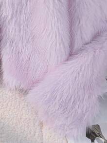 女童粉色人造毛皮长袖夹克，时尚秋冬女童人造毛皮大衣