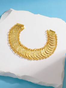 1 件奢华手工迪拜阿拉伯婚礼珠宝硬币镀金手链、手镯女士礼物 - 金色 - 查看 3