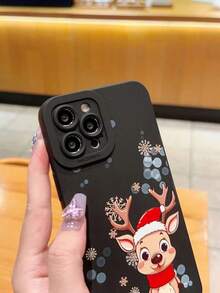 1 Stück Schwarze Handyhülle Mit Weihnachtsrotwildmuster, Stoßfest, Kompatibel Mit Iphone 15 - Schwarz - Übersicht 4