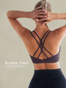 Tender Angel 女士运动文胸，带可拆卸衬垫，简约工字背设计，适合瑜伽、跑步、健身 - 紫色 - 查看 5