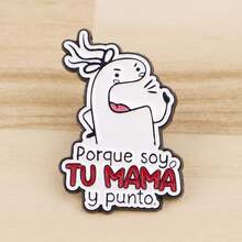 1枚“因为我是你妈，就这么定了”极简卡通人物珐琅胸针 - 独特的背包和衣服别针 - 白色 - 查看 4