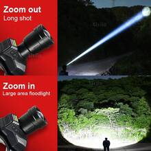 荧光头灯 高功率LED头灯 USB充电 变焦头灯 防水手电筒 带传感器 户外露营钓鱼灯 - 黑色 - 查看 10