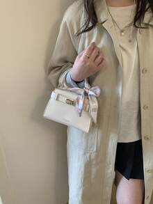 时尚女士手提包，高品质通勤托特包，斜挎单肩包，带围巾 - 彩色 - 查看 3