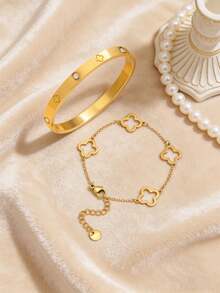 复古优质不锈钢锆石花朵首饰手链和手镯套装，适合女性情人节、妈妈、母亲、母亲节、礼物