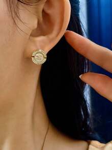 一对欧美经典百搭时尚新年新款微镶奢华凯旋门个性化耳环，时尚优雅小巧名媛风耳环，优雅耳环 - 彩色 - 查看 10