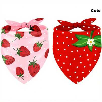 2 piezas Pañuelo para perro con estampado de fresa de 24.8"X11", pañuelo de mascota con tema de fruta de verano lindo, envolvente ajustable para el cuello, accesorio de cumpleaños para gato y cachorro