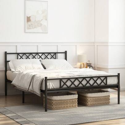 MCC Direct Black Felix Metal Bed Frame With Headboard And Footboard, Modern Design, Underbed Storage Space