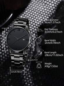 4件套男士不锈钢表带、石英表链、项链、戒指首饰套装，商务复古简约刻度盘，日历功能表盘，适合日常佩戴装饰或作为节日礼物送给朋友和父亲。 - 彩色 - 查看 4