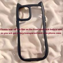 3D可爱猫耳（包子猫耳造型）透明亚克力背板手机壳，防污染、防摔、防指纹，适用于 11/12/12 Pro/12 Pro Max/13/13 Pro/13 Pro Max/14/14 Pro/14 Pro Max/15/15 Pro Max（粉色和黑色）/ 17/17 Pro/17 Pro Max/Air（使用前请撕掉正面和背面的两层保护膜，以获得非常透明且可爱的手机壳效果）。 - 黑色 - 查看 6