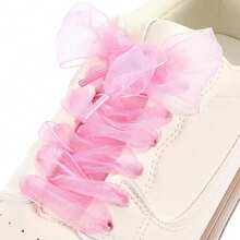 1 Pair 4cm/1.57in Wide Transparent Chiffon Shoelaces With Big Bow, Casual Shoes Laces, Fashion Bowknot Shoelaces For Women, 120cm Length - Multicolor - View 3