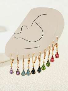 10pcs/set Rhinestone Water Drop Earrings - Purple - View 4