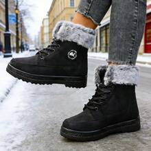 Women's Mid-Calf Boots, Women's Snow Boots, Warm Winter Shoes, Stylish Plush Trim, Thickened Fleece Lining, Suitable For Snowy Outings, Cold Winter Boots, Thickened Sole, Non-Slip And Wear-Resistant. - màu đen - Xem 5