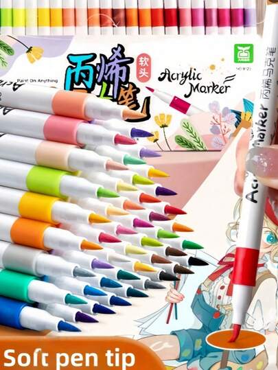 Akrylpennor, Tvättbara, Blöder inte, Kan lager på lager, Vattentäta, Snabbtorkande, Lämpliga för konstnärer, studenter, gör-det-själv-entusiaster, För handmålning, konstskapande, hantverk, konstkurser i skolan, skolstart och mer