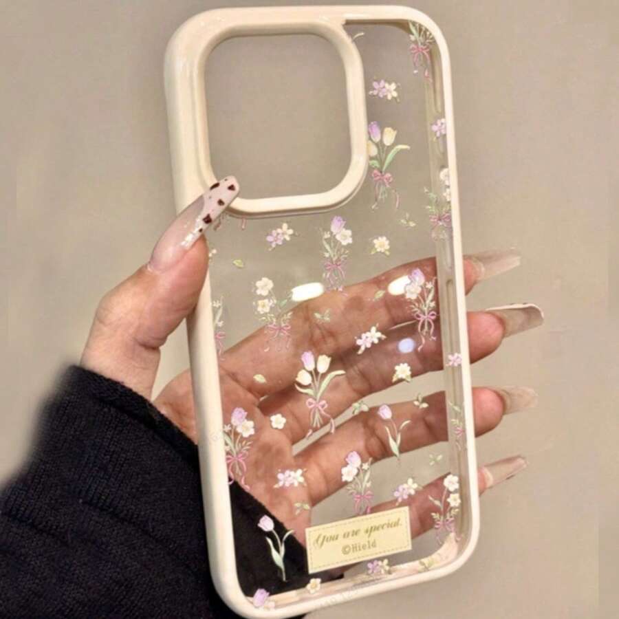 Flower 1pc New Aesthetic Tulip Floral Transparent Phone Case Compatible With IPhone 17 Pro Max, 16, 15, 14, 13, 12 Pro Max Plus, 11, Shock-Proof Protective Cover, Gift - Tulip - View 1