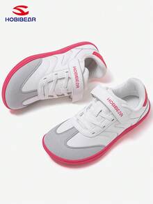 HOBIBEAR 儿童运动鞋，男女童款，魔术贴宽楦设计，舒适透气平底鞋，学生校园鞋，简约橡胶鞋底防滑耐磨零落差网面赤足鞋，适合秋季穿着 - 玫瑰紅 - 查看 3