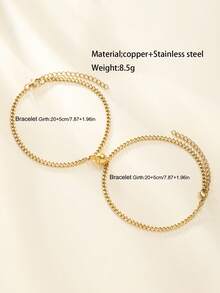 Bộ 2 vòng tay mặt dây chuyền hình trái tim bằng thép không gỉ có nam châm, vòng đeo tay unisex, thích hợp làm quà tặng cho bạn trai/bạn gái, quà tặng ngày Valentine. - Quả cầu vàng - Xem 5