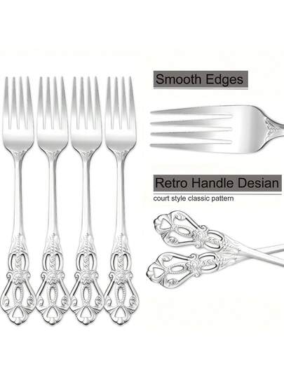 3/7/12/20pcs Vintage Royal French Dinner Forks, Stainless Steel Silverware Flatware Set, 8.03 Inches, Mirror Polished Tableware Set, Elegant Cutlery Set For Pasta, Steak, Salad And Bread, Suitable For Home, Restaurant, Banquet And Party Use, Perfect Gift For Weddings, Housewarmings & All Celebrations, Thanksgiving, Valentine's Day