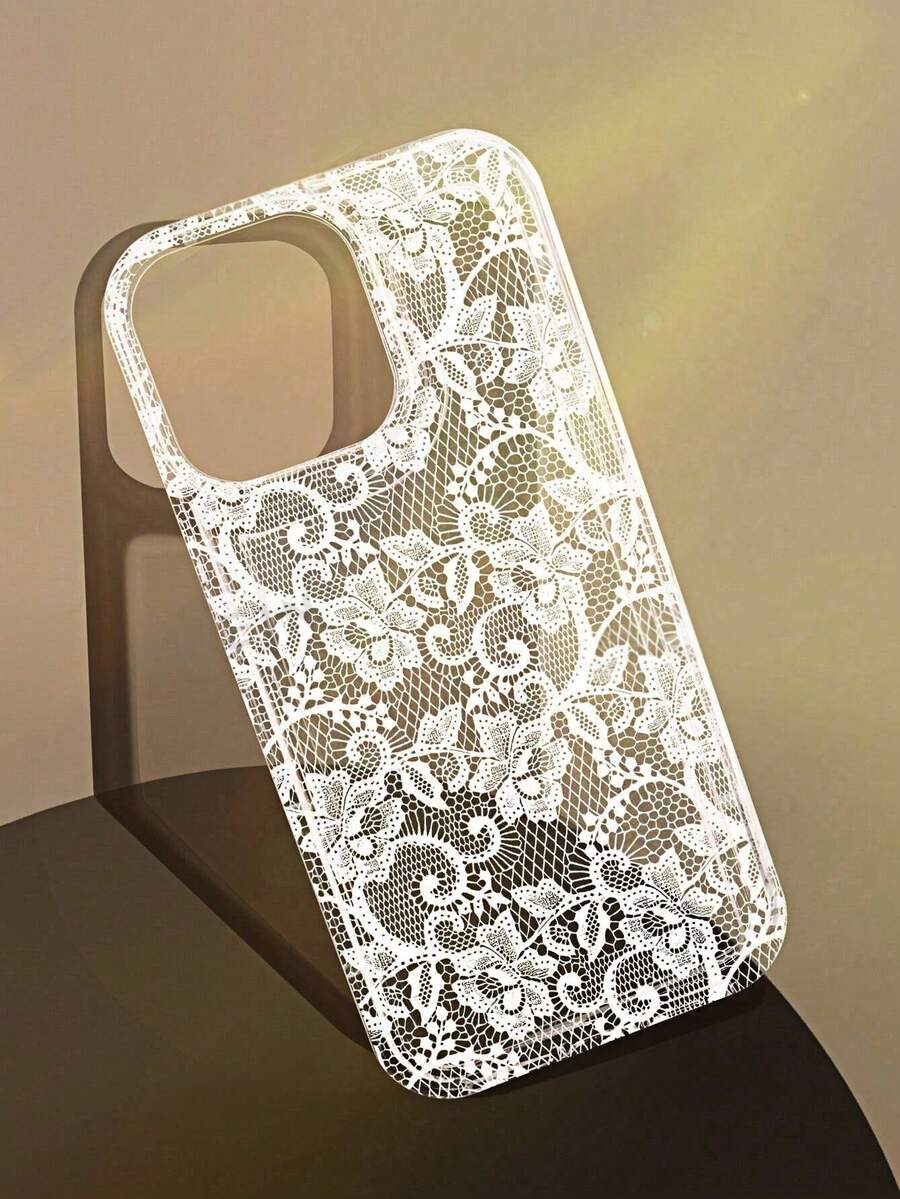 1pc Romantic Lace Pattern Transparent TPU Airbag Soft Phone Case, Compatible With IPhone 11/12/13/14/15/16/17 Pro Max, Series - Multicolor - View 1