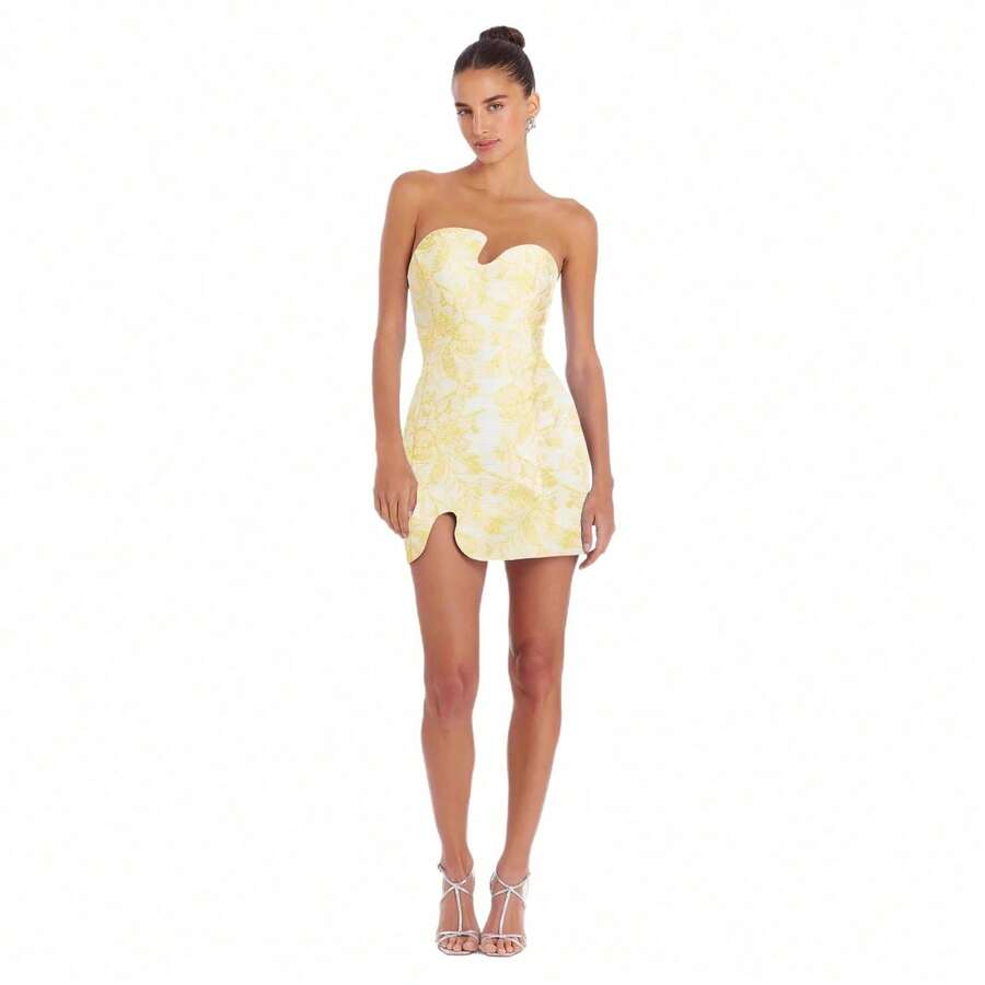 Slim Fit Tight Sexy Short Skirt Niche Temperament Dress - Yellow - View 1