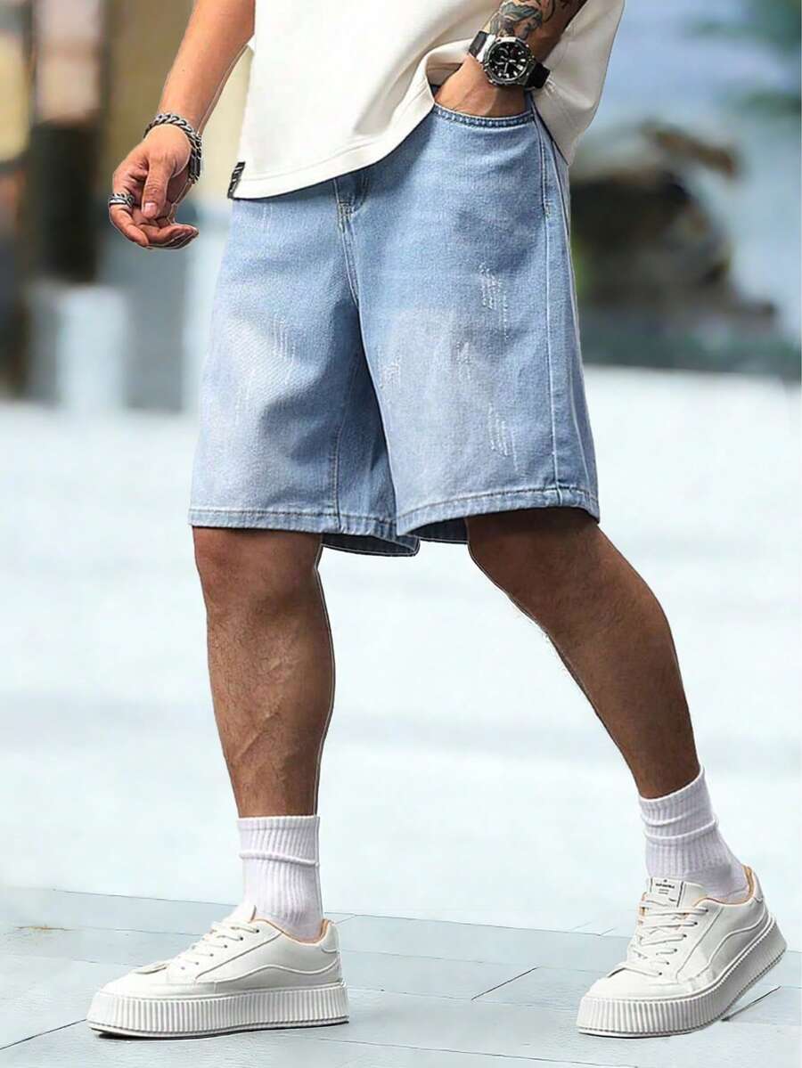 Quần short denim màu xanh nhạt thời trang thường ngày dành cho nam thiếu niên. - Màu xanh lam - Xem 1