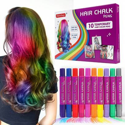 Regalo del Día de San Valentín Halloween Navidad Año Nuevo Bonito Lápiz de tiza para el cabello 10 Colores de belleza Fácil de lavar Colores de belleza para fiesta de Halloween, Cosplay, Fiesta de cumpleaños, Decoración de fiesta Sé la reina y el rey