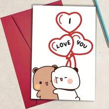 1PC An Interesting Birthday Card, I Love You My Dudu Bear From Bubu Cards, A Creative Greeting Card For Family, Friends, And Colleagues, A Birthday Card With An Envelope, A Unique Birthday Postcard. - Đỏ - Xem 1