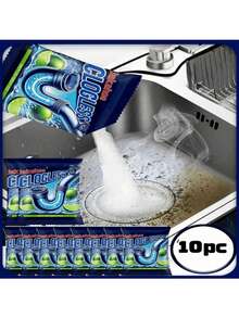 jakehoe 1粒/8粒/10粒装管道疏通粉，厨房水槽、浴室管道堵塞清除剂，可溶解毛发、皂垢、油脂堵塞 - 粉狀 - 查看 10