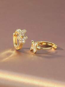 一对蝴蝶造型全镶锆石耳环，金/银色耳环圈+双蝴蝶锆石缠绕设计，法式柔美可爱日常风，适合下午茶、通勤、情侣约会等场合，独特甜美元素点亮耳环 - 蝴蝶型 - 查看 6