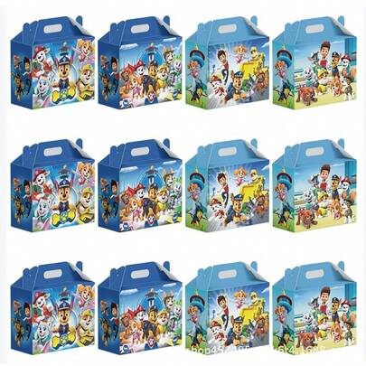  12pcs Paw Patrol Party Gift Box, Adorable Cartoon Characters, Creative New Design, Essential For Birthday, Holiday, Graduation Parties, Party Decorations, Reusable Paper Gift Box Packaging