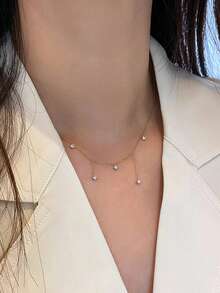 1 pièce Collier à gland ciel étoilé en zircone cubique en argent sterling S925, chaîne claviculaire minimaliste et élégante, cadeau de luxe pour femmes - étoiles - Voir 7