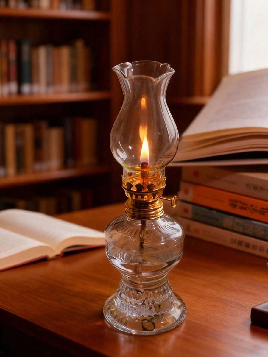 1 pieza Lámpara de aceite de vidrio vintage - Luz decorativa de ambiente, adecuada para el hogar, exterior, interior, también se puede usar como iluminación de emergencia y lámpara a prueba de viento (líquido no incluido), decoración del hogar, decoración de la habitación, decoración navideña, San Valentín, decoración de Pascua, regalo de Año Nuevo - Multicolor - Ver 1