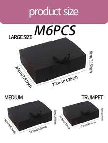 6/12个装带盖礼盒，尺寸10x8x3.5英寸，附赠丝带，适用于伴娘邀请礼物、婚礼、包装、礼品、生日、纸杯蛋糕、工艺品、圣诞礼物、单身派对、新娘送礼会、生日派对装饰、伴娘邀请礼物、婚礼装饰、新娘送礼会回礼等各种场合。礼品包装袋 - 黑色 - 查看 9