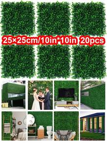 1/10/20片装塑料人造黄杨木植物墙，防紫外线隐私屏风，人造绿篱草垫（25x25厘米/10x10英寸），适用于圣诞装饰、背景墙、家居、花园、庭院、派对墙面装饰（含扎带） - 綠色 - 查看 9