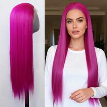 蕾丝前置合成纤维假发，玫瑰红、草莓金、酒红可选，自然发际线，无需胶水，耐热纤维，长直发，180%密度，13x4蕾丝，男女通用角色扮演假发 - 彩色 - 查看 13