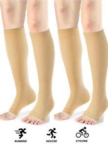 1/2/4双装女士压缩小腿袜，运动健身网球袜，跑步紧身过膝袜，情侣袜 - 彩色 - 查看 11