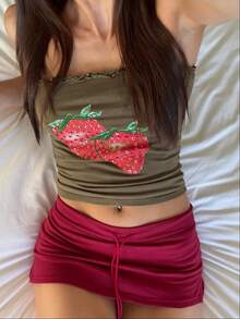 Women Y2k Mini Bodycon Skirt Solid Low Rise Drawstring Short Straight Skirts  Summer Going Out Streetwear - Burdeos - Ver 3