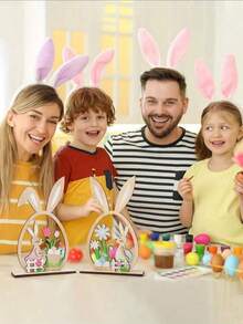 2件创意木制镂空兔子装饰品，人造木制复活节装饰品，粉色和蓝色，DIY木制复活节彩蛋切片装饰品，通用节日装饰，无需用电，适合无羽毛装饰品。 - 彩色 - 查看 5