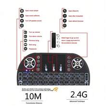 VELEC 2.4GHz Mini Wireless Keyboard With Touchpad And QWERTY Keyboard, Arabic Remote Control, LED Backlight, Portable Wireless Keyboard For Laptop/PC/Tablet/Windows/TV/PS3/Raspberry Pi - Black-english Version - View 5