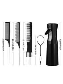 6件套专业美发梳套装，含喷雾瓶，包含细齿梳、尖尾梳、分叉梳和密齿梳，适用于所有发型和发质，非常适合日常使用、沙龙、居家和旅行，轻松打造理想发型，美发造型工具及发饰 - 黑色 - 查看 10