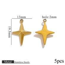 5件套不锈钢镀18K金时尚星形吊坠和十字架吊坠，适用于项链、手链首饰制作和DIY工艺品项目 - 金黃色 - 查看 8