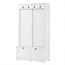 Modern And Minimalist Wardrobes And Closets, Combining A Shoe Cabinet And A Wardrobe, A Multifunctional Storage System With Hooks - White - View 8