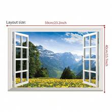 1pc Removable Wall Sticker Mural, Sunset Geese Returning Home & Scenic Mountain View Window Decal, Peel And Stick, Home Decor Wall Art - Multicolor - View 11