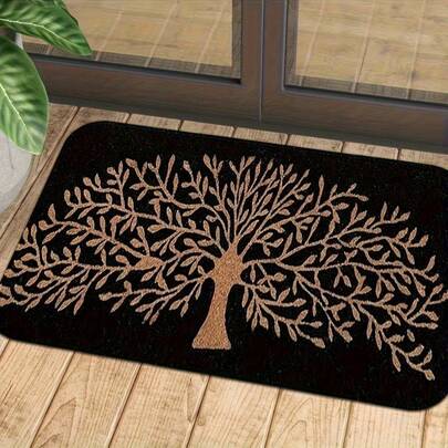 1 st. välkomstmatta med livets träd, fläckbeständig polyestermatta, dekoration för veranda, entrématta inomhus/utomhus, modern entrématta utomhus, matta i TPR-imitationsull