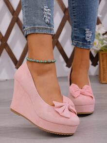 1 par de zapatos de plataforma con lazo decorativo para mujer, adecuados para salidas, ir al trabajo y fiestas - Rosa - Ver 4