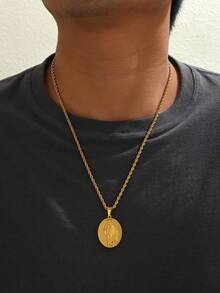 Unisex Gold Stainless Steel Jesus Necklace, Christian Amulet And Faith Jewelry, Suitable For Catholic Mass, Religious Occasions And Daily Wear, 60cm Length Gold-Plated Men's Religious Necklace - Gold - View 5