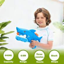 3-Nozzle Shark Shaped Water Gun, Pull-Trigger Water Blaster Toy With Large Capacity, Suitable For Water Fights And Water Games - Multicolor - View 5